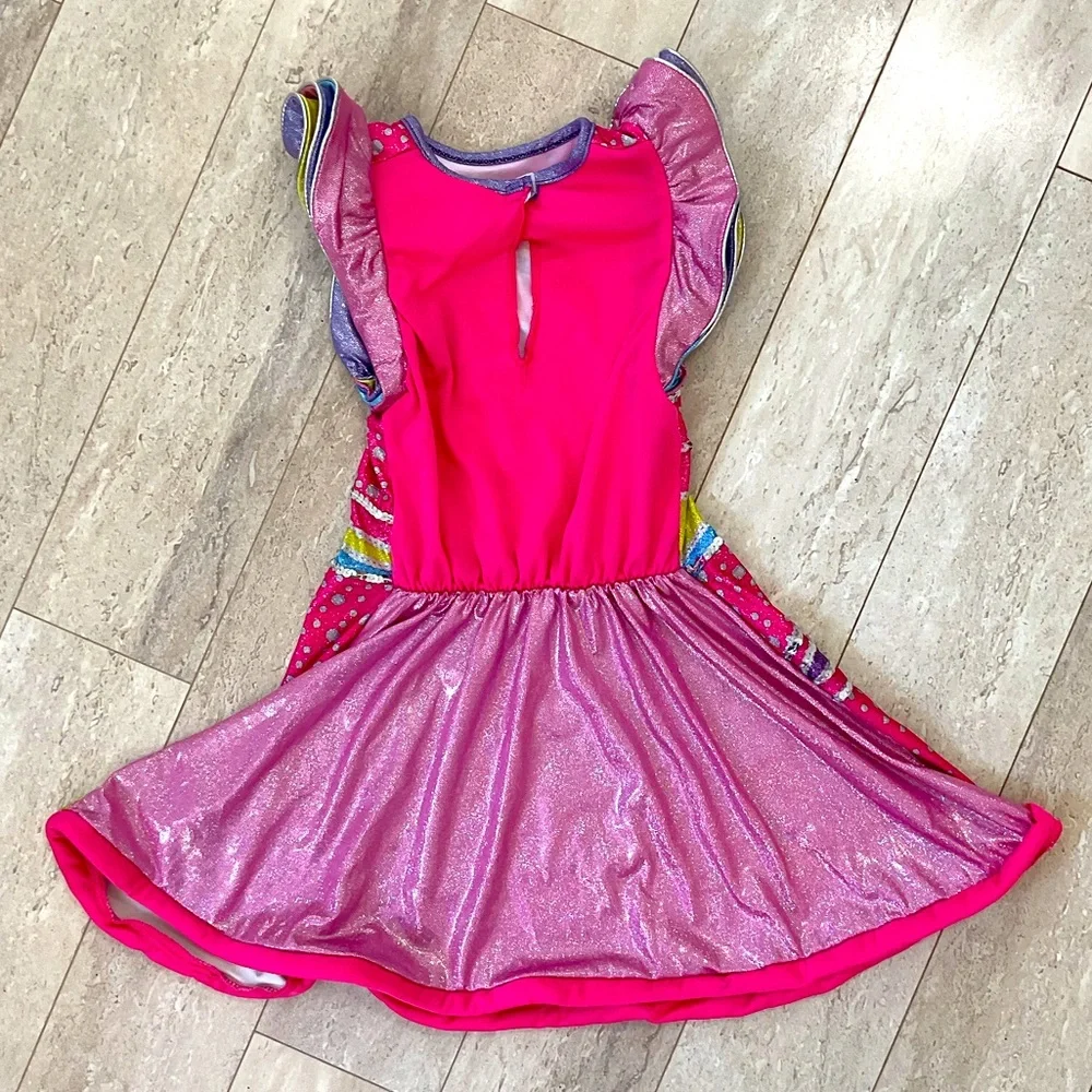Disney Pink Multicolor Sequin Twirl Dress with Hot Pink Leggings